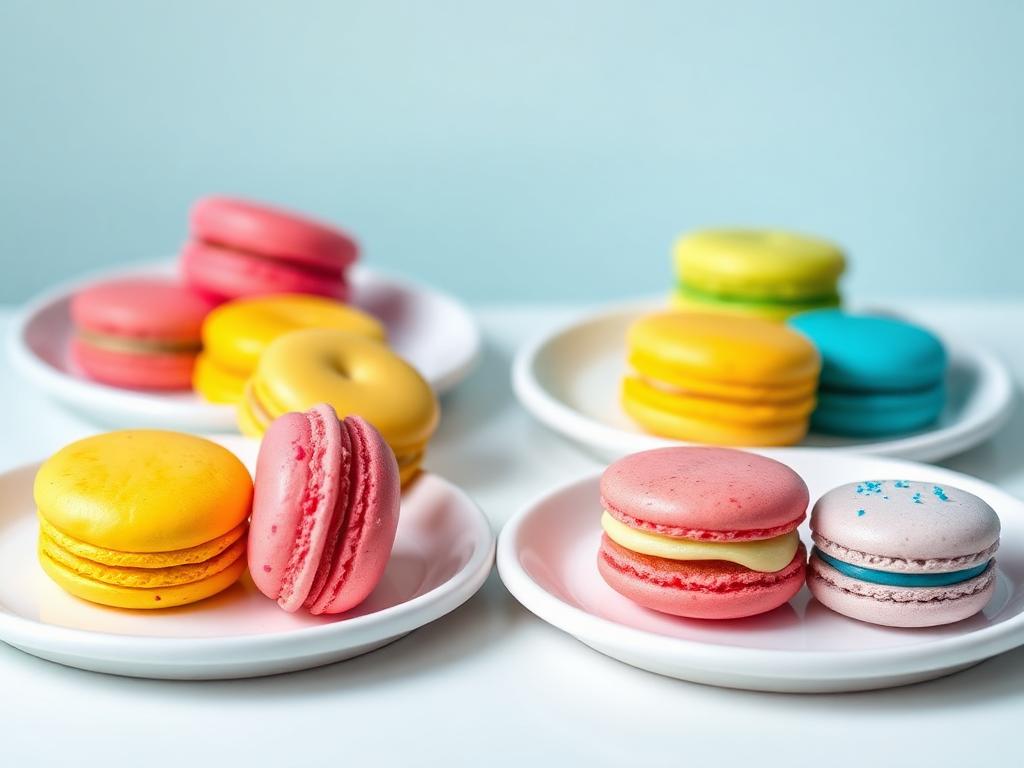Belle présentation de macarons et petits fours colorés créés par les enfants